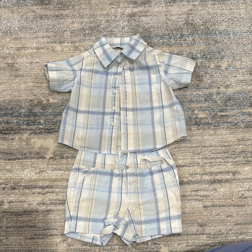 Janie and Jack Blue Plaid Kids Matching Set